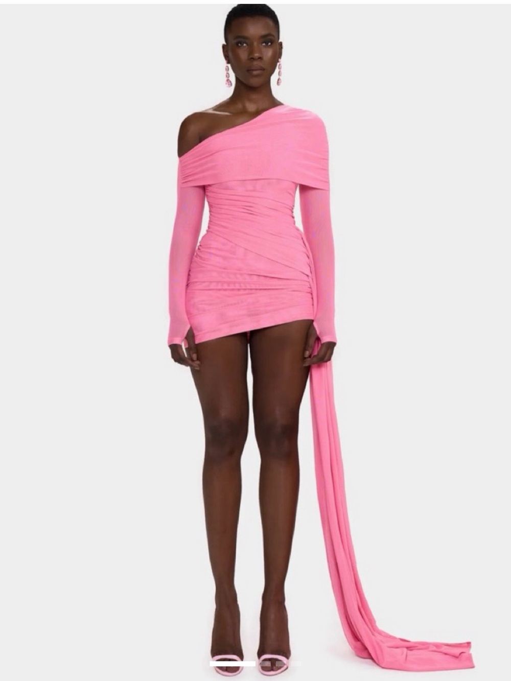 Pink One-Shoulder Draped Mini Dress